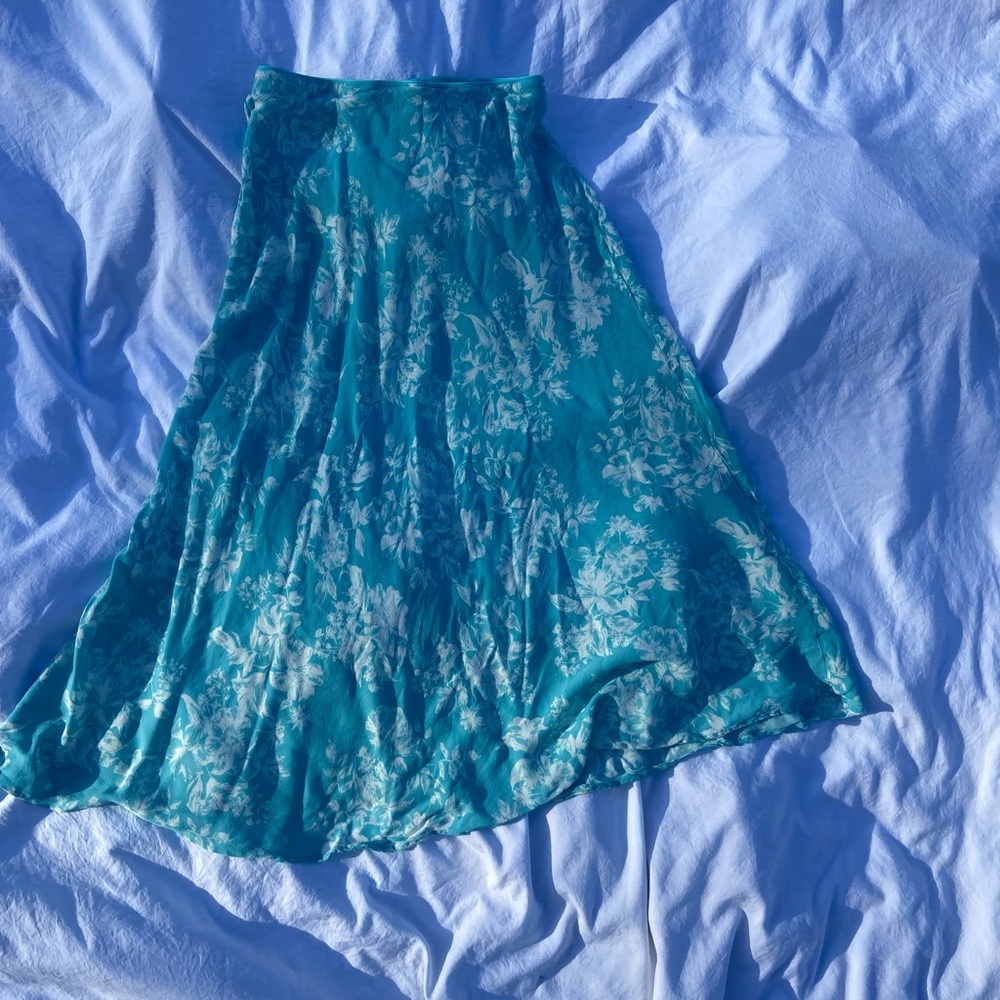 Mango Green and Blue A-Line Maxi Skirt High-Low Cocktail